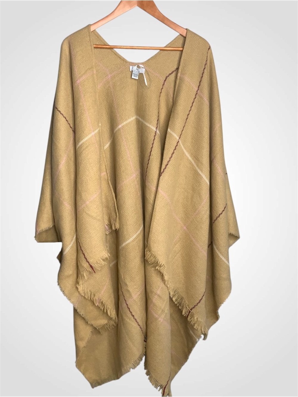 H by Halston Tan Fringe Wrap Shawl with Subtle Stripe Accents One Size